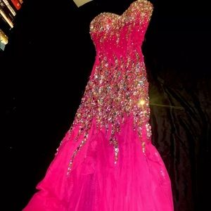 Fuchsia, Beaded Prom Dress